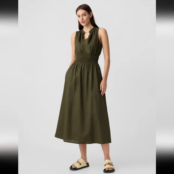 GAP | Dresses | Gap Linenblend Splitneck Maxi Dress | Poshmark